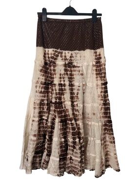 Y2K Le Grenier Tie Dye Tiered Midi Skirt Fairy Grunge Brown Boho Cotton medium